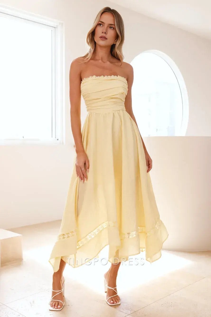 Vintage A-Line Off the Shoulder Sleeveless Elastic back Asymmetrical Length prom dress